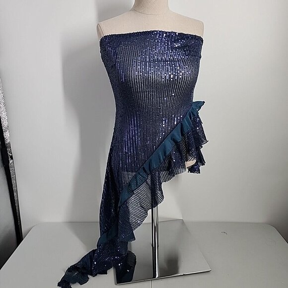 NEW Free People Size Medium Taylor Sequin Asymmetrical Ruffle Tube Top - Picture 2 of 10